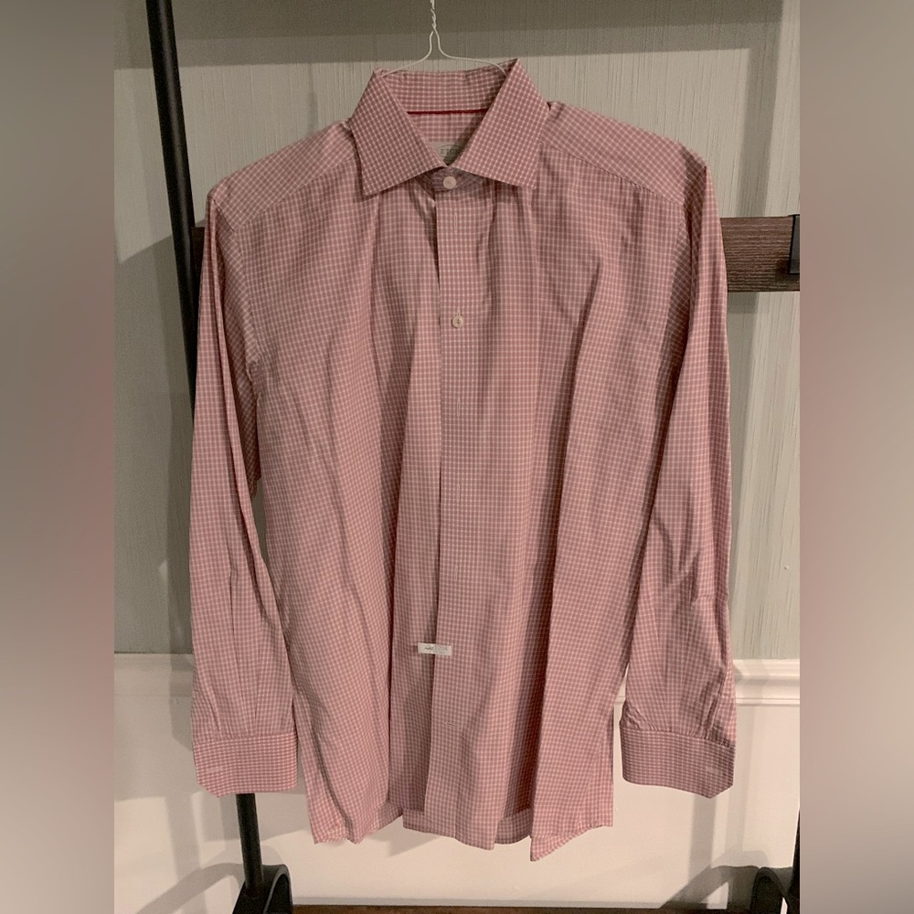 Eton red checked contemporary button up men’s dress shirt